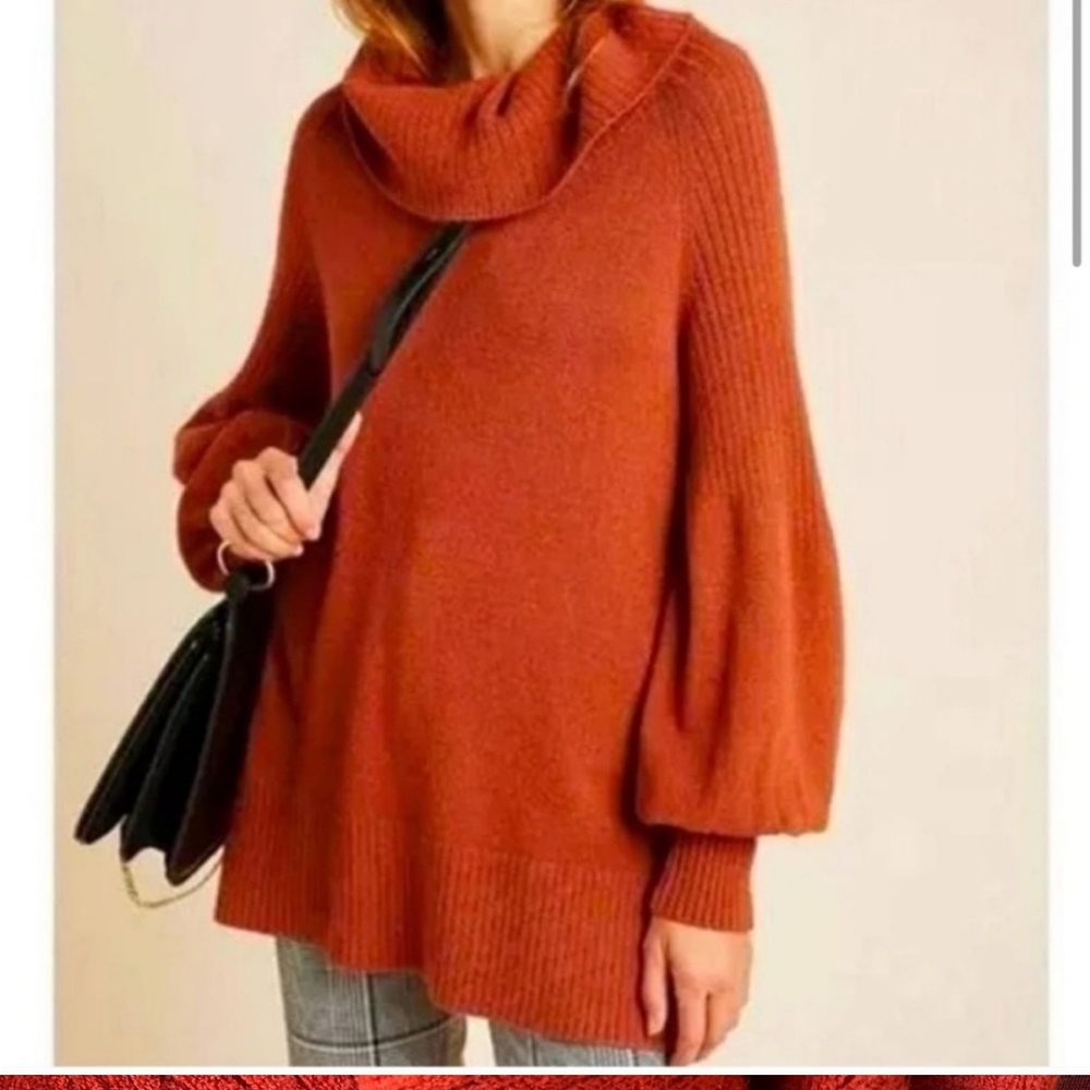 Anthropologie Medium Burnt Orange Cowl Neck Sweater